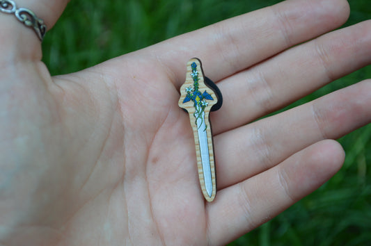 Wooden Pin - Sword with Flowers