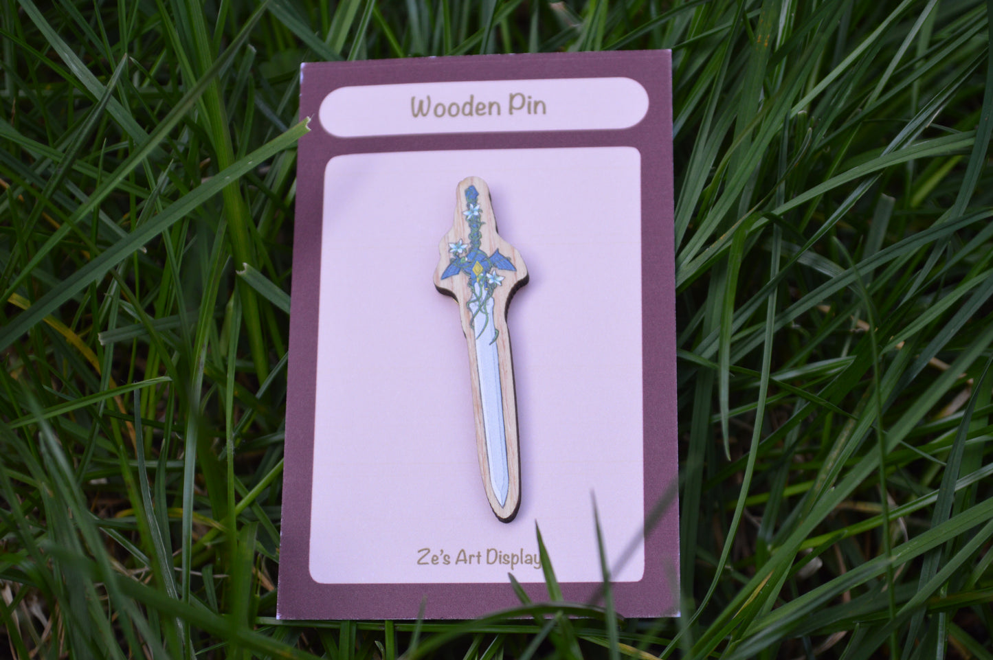 Wooden Pin - Sword with Flowers